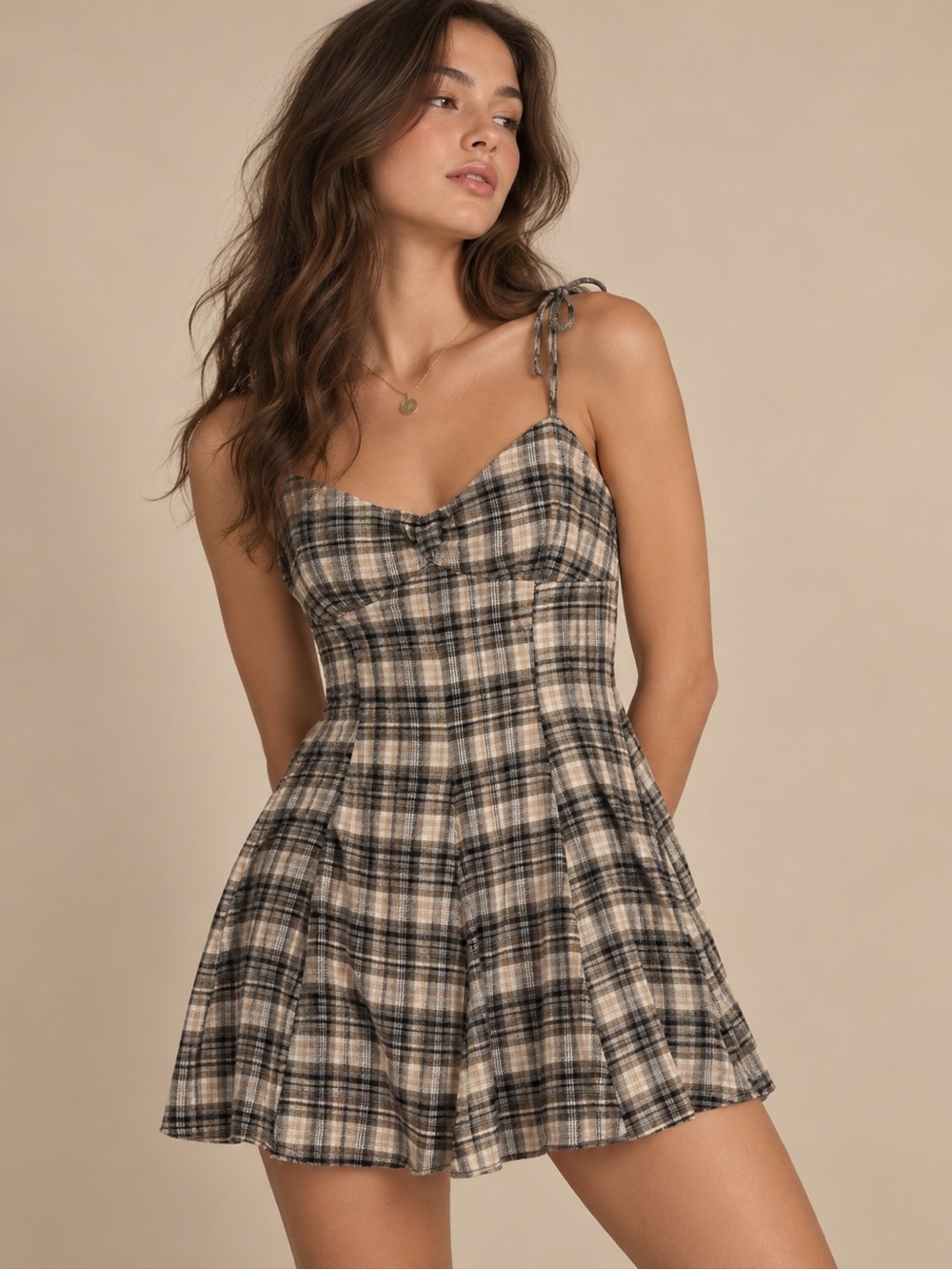 Vintage Japanese Plaid Bustier Fit And Flare Mini Dress XS